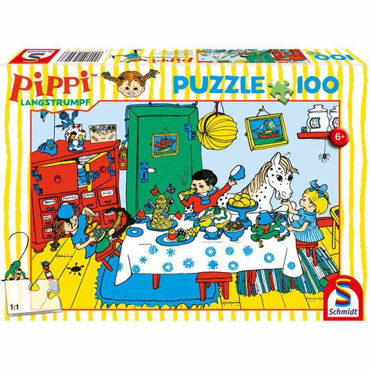 Schmidt Spiele Pippi Langstrumpf Kaffeekränzchen mit Pippi, Kinderpuzzle, Kinder Puzzle, ab 6 Jahren, 100 Teile, 56447