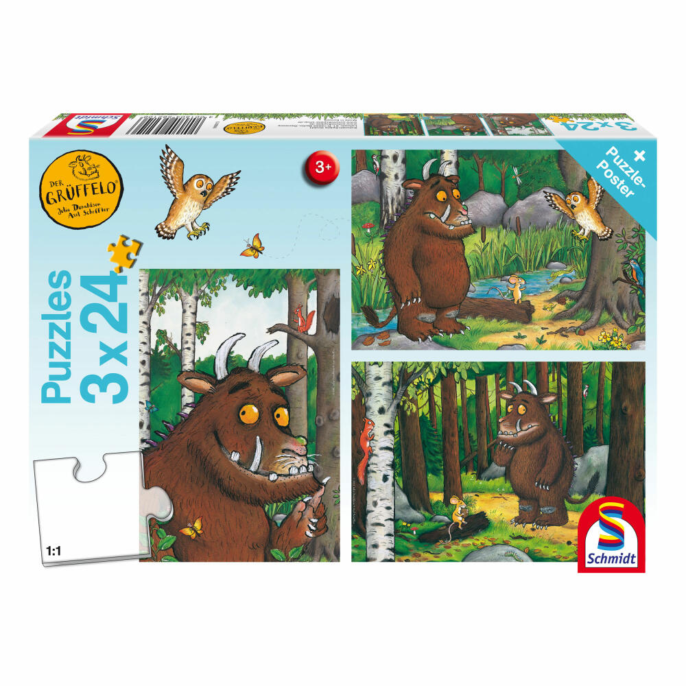 Schmidt Spiele Gruffalo My Friend the Gruffalo, Children's Puzzle, 3 x 24 Pieces, Puzzle, Puzzle Game, From 3 Years, 56210