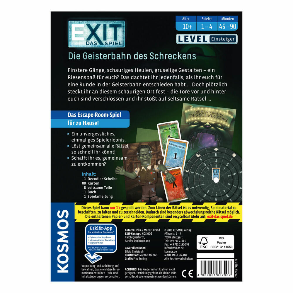 KOSMOS EXIT - The Ghost Train of Horror, Board Game, Parlor Game, Game, Escape Room, for Beginners, Ages 10 and Up, 697907