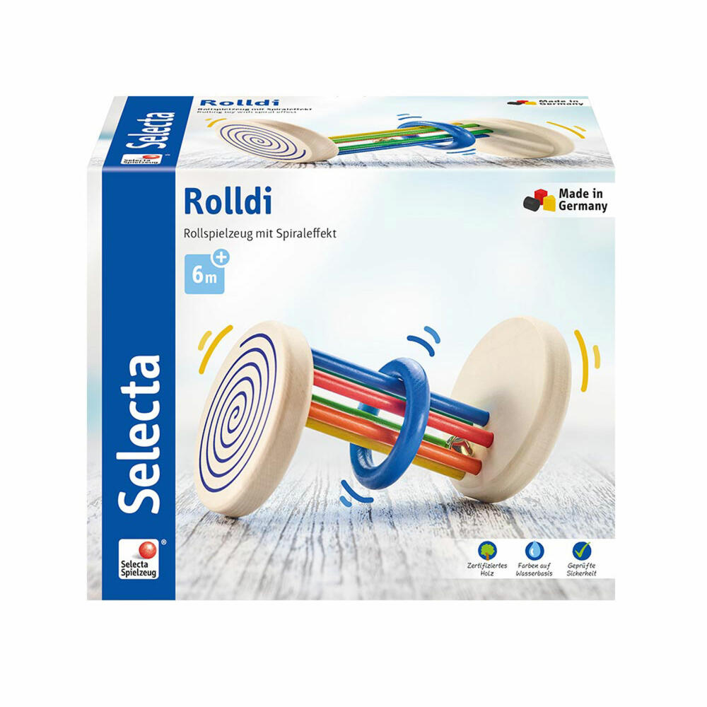 Selecta Spielzeug Rolldi, rolling toy with spiral effect, baby game, baby toy, game, wood, 15 cm, 61001
