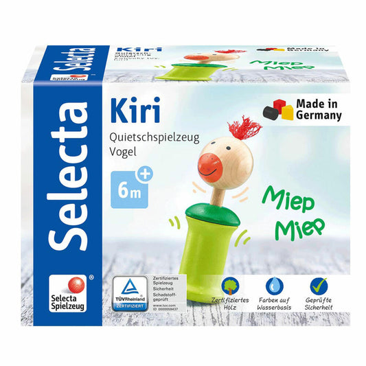 Selecta Spielzeug Kiri Vogel Grasping Toy with Squeaker, Rattle, Baby Game, Baby Toy, Wood, 13 cm, 61058