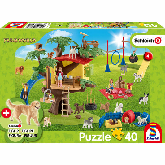 Schmidt Spiele Schleich Farm World Happy Dogs, with figure, children's puzzle, children's puzzle, children's puzzles, 40 pieces, 56403