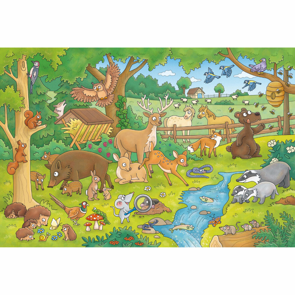 Schmidt Spiele Mauseschlau &amp; Bärenstark Journey into nature, with add-on, children's puzzle, children's puzzle, children's puzzles, 3 x 48 pieces, 56413