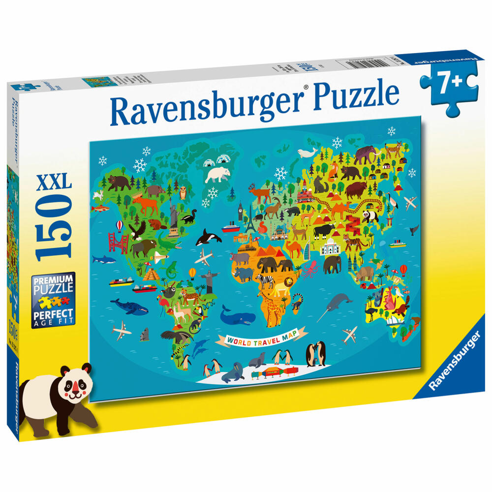 Ravensburger Animal World Map, Children's Puzzle, Children's Puzzle, 150 Pieces, 13287