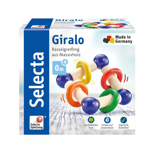 Selecta Spielzeug Giralo Grasping Toy Square, Rattle, Baby Game, Baby Toy, Wood, 12 cm, 61025