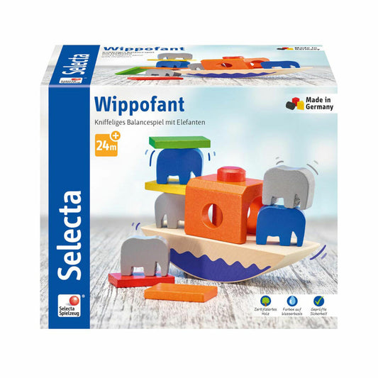 Selecta toy Wippofant, motor skills game, toddler game, toddler toy, wood, 15.5 cm, 62012