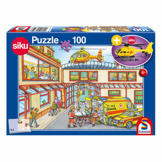 Schmidt Spiele Puzzle Hospital, Children's Puzzle, with Siku Rescue Helicopter, 100 Pieces, 56352