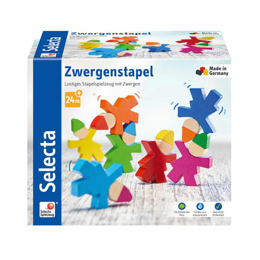 Selecta toy dwarf stack, 7 pcs., stacking game, toddler game, toddler toy, wood, 14 cm, 62039