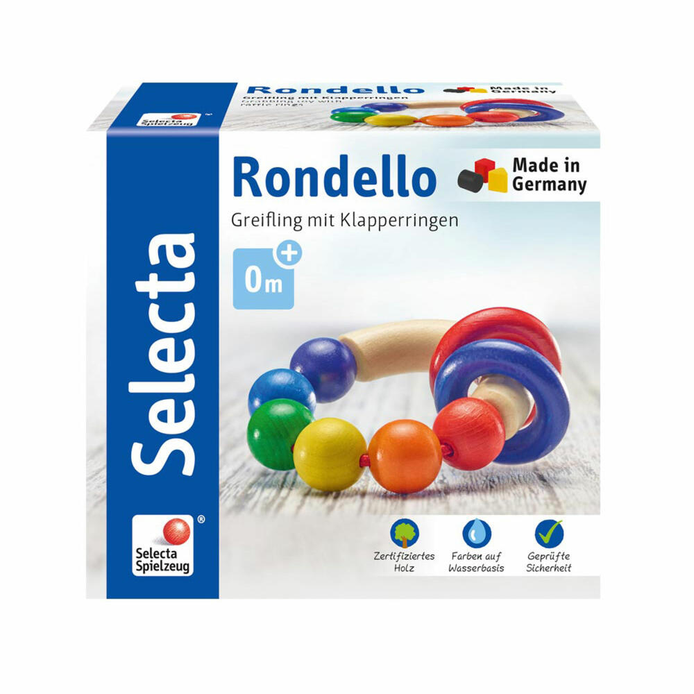 Selecta Spielzeug Rondello grasping toy, rattle, baby game, baby toy, wood, 7.5 cm, 61007