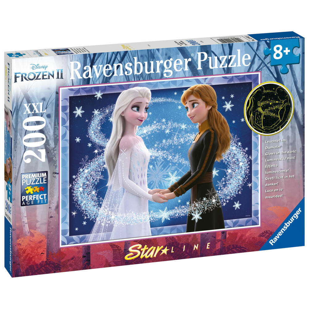Ravensburger Puzzle Disney Frozen 2 Enchanting Sisters, Starline, Children's Puzzle, Fluorescent Color, The Ice Queen, 200 Pieces, 12952