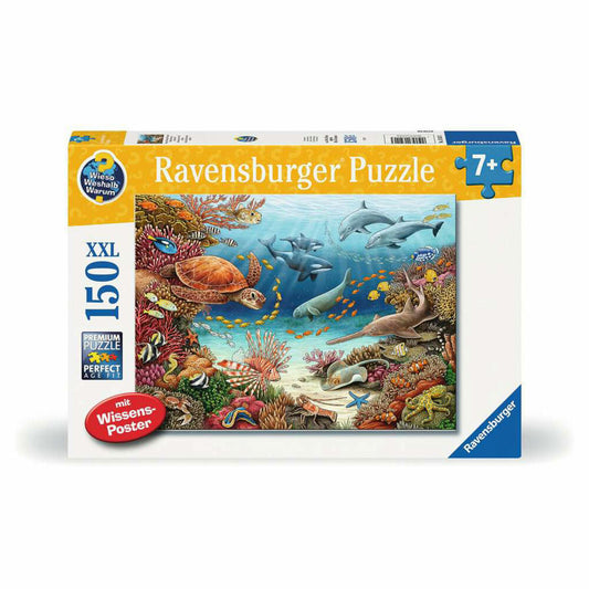 Ravensburger Why? How? What for? Sea creatures on the coral reef, 150 pieces XXL, children's puzzle, children's puzzle, from 7 years, 13411