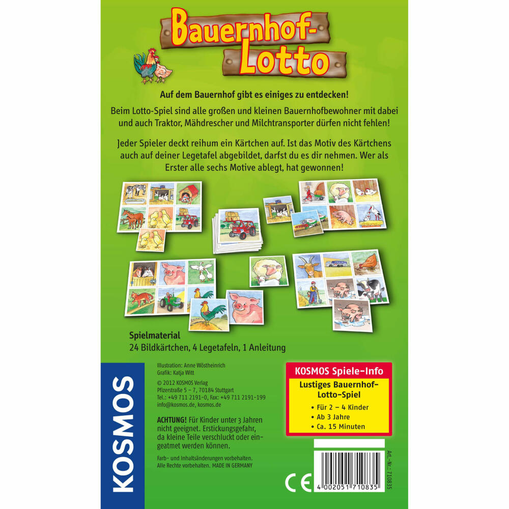 KOSMOS Kinderspiele Bauernhof-Lotto, Bauernhof Lotto, Spiel, ab 3 Jahren, 710835