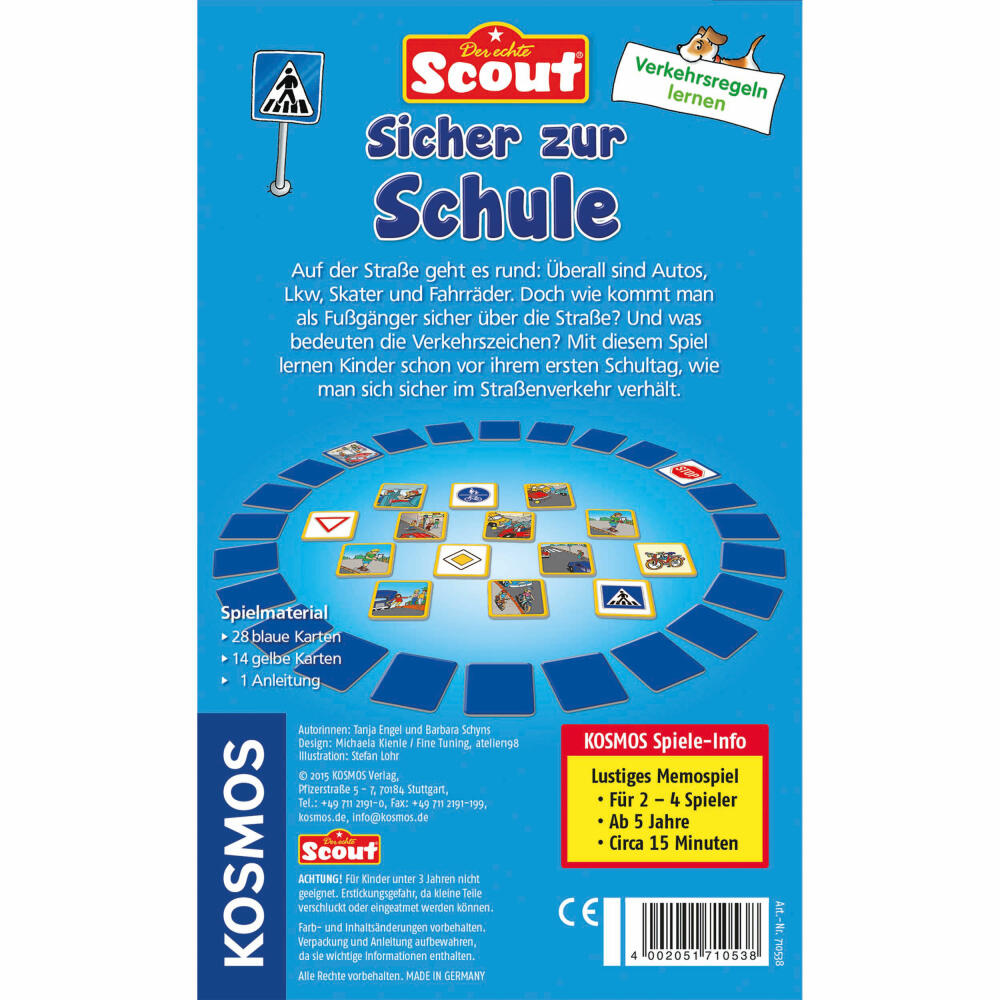 KOSMOS Kinderspiele Scout Sicher zur Schule, Straßenverkehr, Memospiel, Memo Spiel, ab 5 Jahren, 710538