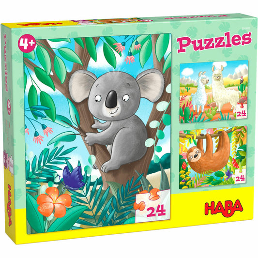 HABA Puzzles Koala, Sloth &amp; Co., Children's Puzzle, Puzzle, Children, from 4 years, 3 x 24 pieces, 1306480001