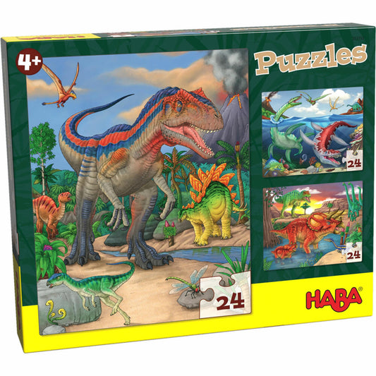 HABA Puzzles Dinosaurs, Children's Puzzle, Puzzle, Children, from 4 years, 3 x 24 pieces, 1303377001
