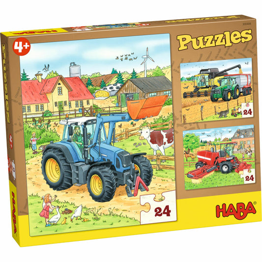 HABA Puzzles Tractor and Co., Children's Puzzle, Puzzle, Children, from 4 years, 3 x 24 pieces, 1300444001
