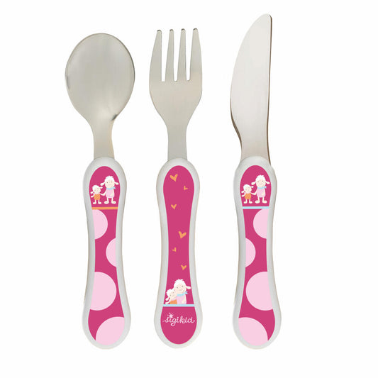 sigikid Schnuggi Besteck-Set Schaf, 3-tlg., Kinderbesteck, Besteck-Set, Gabel, Löffel, Messer, Kinder, 25421