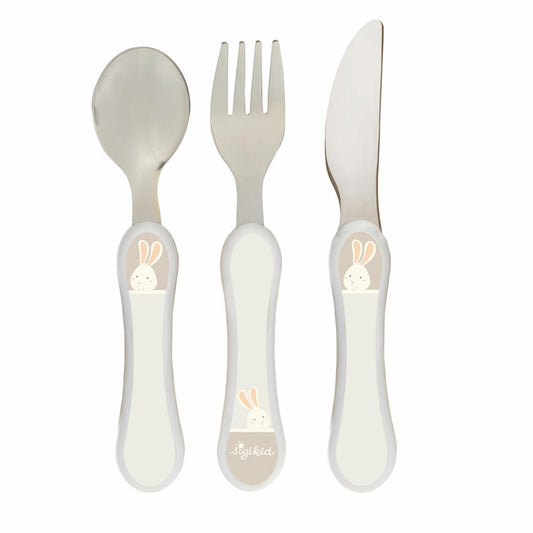 sigikid Besteck-Set Hase Vanilla, 3-tlg., Kinderbesteck, Besteck-Set, Gabel, Löffel, Messer, Kinder, 25402