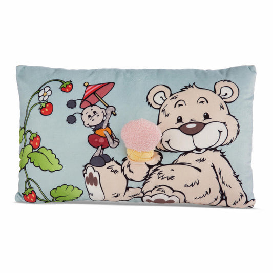NICI Green Klassik Bär Kissen Bär Bendix mit 2D Eis, Kopfkissen, Kuschelkissen, Dekokissen, 43 x 25 cm, 49448