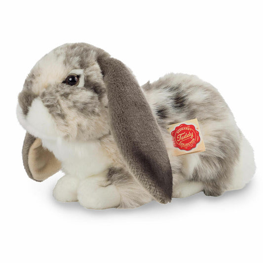 Teddy Hermann Widderkaninchen, Kuscheltier, Stofftier, Plüschtier, Hase, Bauernhoftier, Haustier, liegend, Plüsch, Grau Weiß, 30 cm, 93797