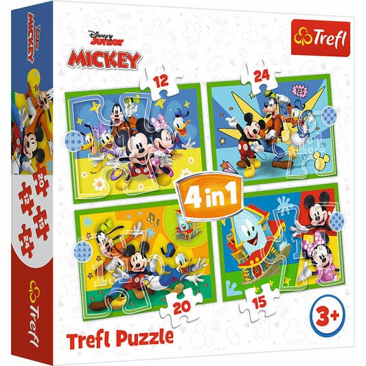 Trefl 4 in 1 Puzzle - Mickey Mouse und Freunde, 12 + 15 + 20 + 24 Teile, 28.5 x 20.5 cm, 34616