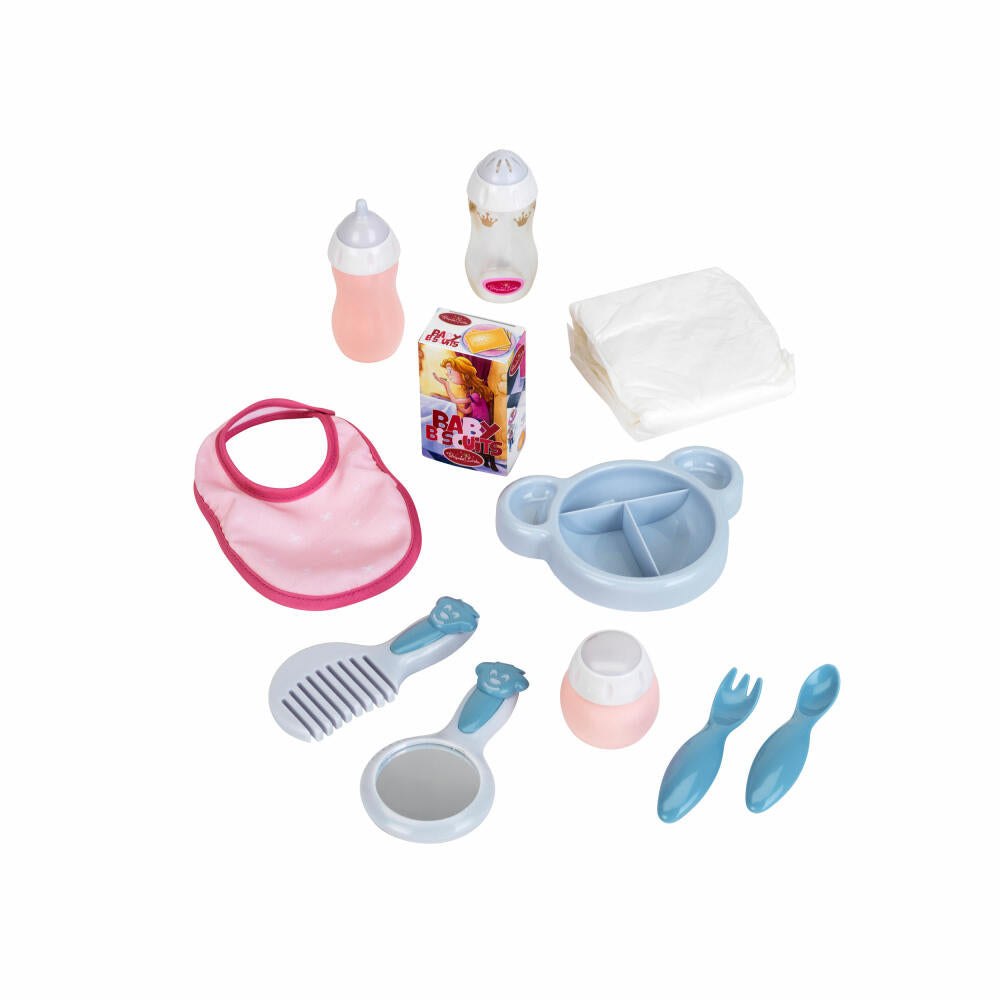 Theo Klein Baby Coralie Eating and Care Set, 11 pcs., Doll Accessories, Doll Accessories, Diaper, Comb, 1732