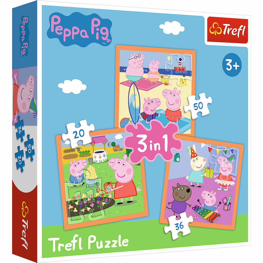 Trefl 3 in 1 Puzzle - Peppa Pig, 20 + 50 + 36 Teile, 20 x 19.5 cm, 34852