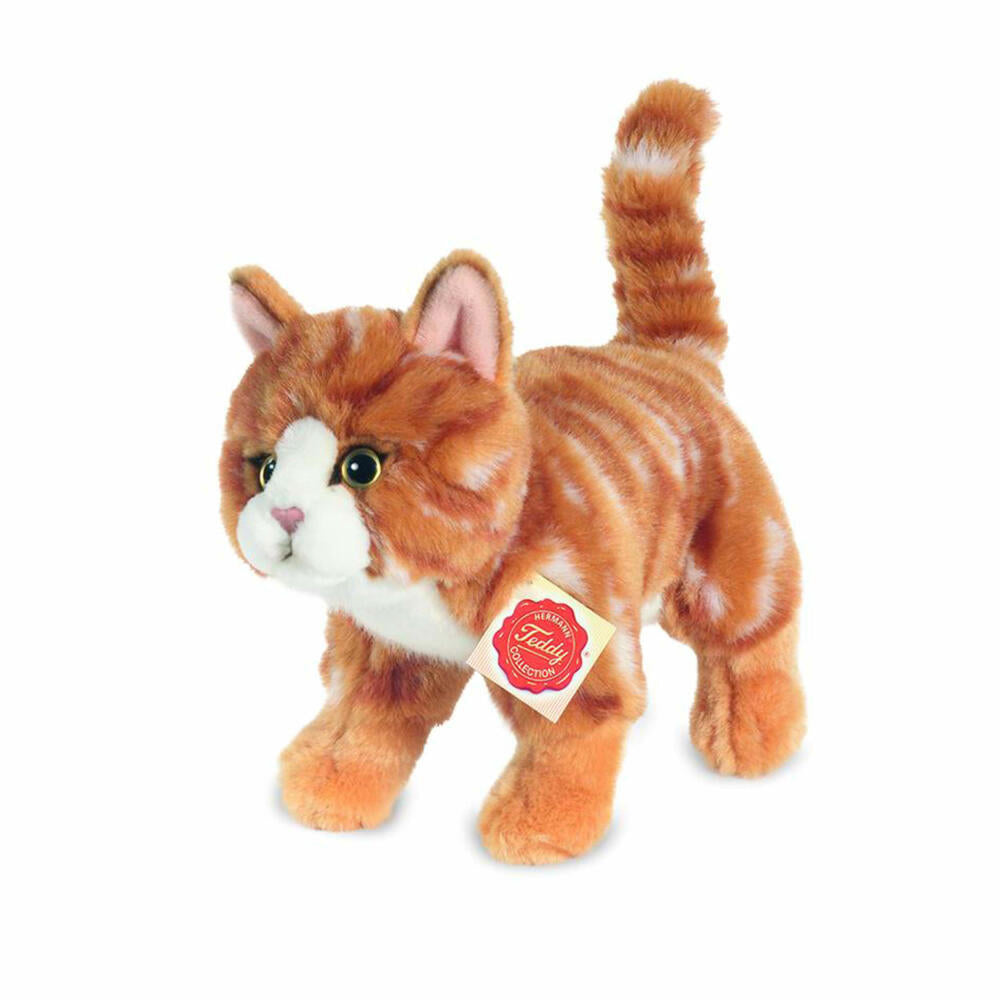 Teddy Hermann cat, cuddly toy, stuffed toy, plush toy, pet, standing, plush, red tabby, 20 cm, 90682