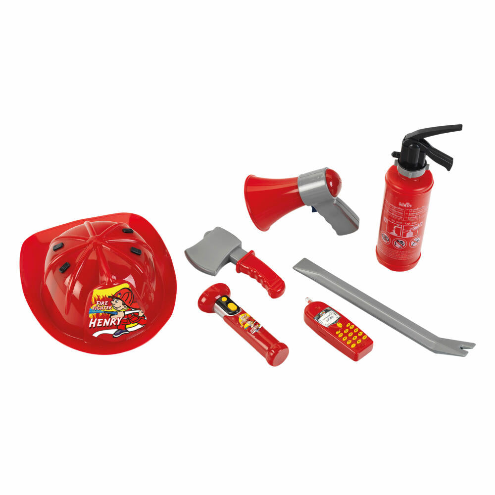 Theo Klein Fire Fighter Henry Feuerwehrset mit Helm, 7-tlg., Feuerlöscher, Brecheisen, Megafon, Kinder Spielzeug, 8967
