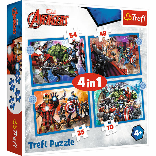 Trefl 4 in 1 Puzzle - Avengers, 35 + 48 + 54 + 70 Teile, 28.5 x 20.5 cm, 34386