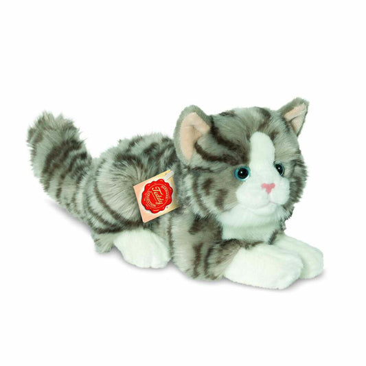 Teddy Hermann Katze, Kuscheltier, Stofftier, Plüschtier, Haustier, liegend, Plüsch, Grau, 20 cm, 90691
