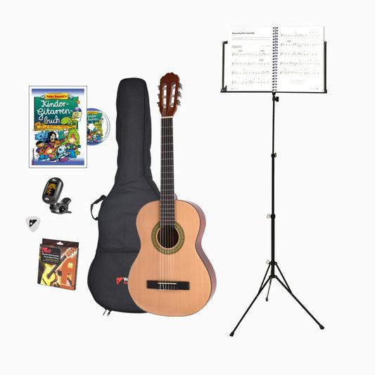 Voggenreiter Kindergitarren-Set, 7-tlg., Gitarre 3/4, Volt Notenständer NS-100, Akustikgitarre, Kinder Instrument