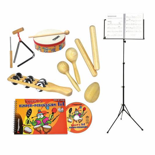 Voggenreiter Percussion-Set, 11-tlg., Volt Notenständer NS-100, Maracas, Trommel, Triangel