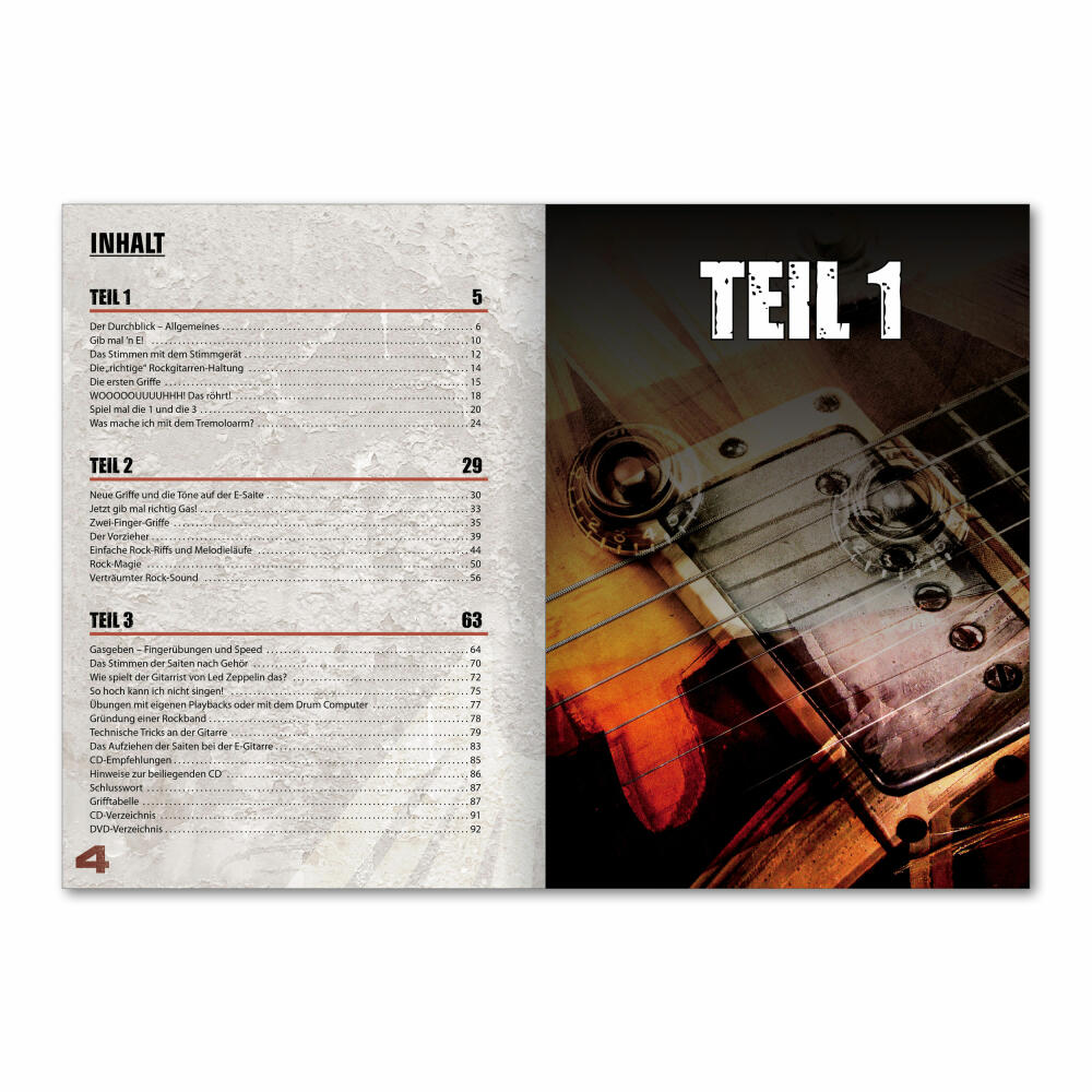 Voggenreiter Gitarren Set, 4-tlg., Peter Burschs Rock Gitarre, Notenständer NS-100, Gitarren Buch
