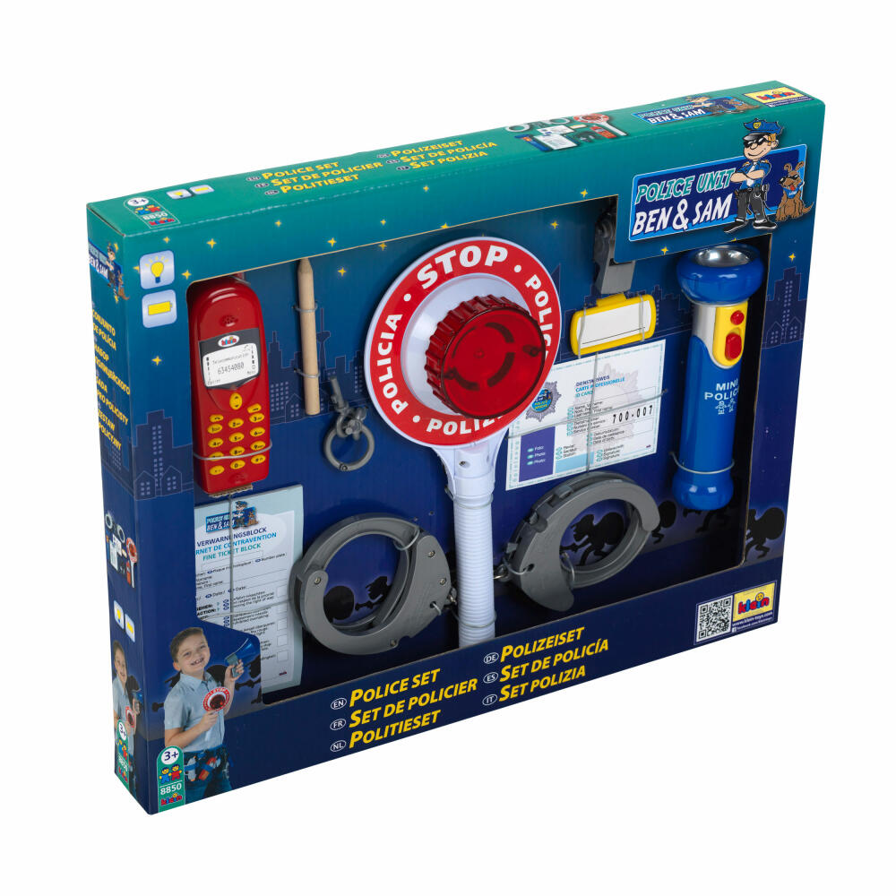 Theo Klein Police Unit Ben &amp; Sam Police Set, 9 pcs., Police Baton, Flashlight, Handcuffs, Children's Toy, 8850