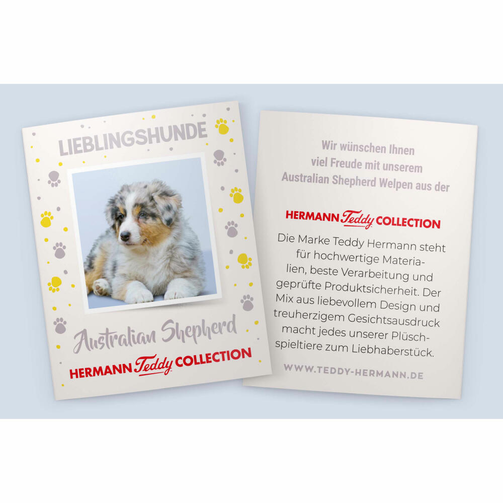 Teddy Hermann Australian Shepherd Welpe, Kuscheltier, Stofftier, Plüschtier, Hund, Sonderedition Lieblingshunde, sitzend, Plüsch, Mehrfarbig, 22 cm, 91935
