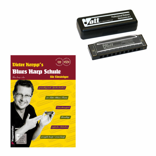 Voggenreiter Volt Mundharmonika Set, 5-tlg., Blues Harp Schule, Harmonika MH-01, in C-Dur, Instrument