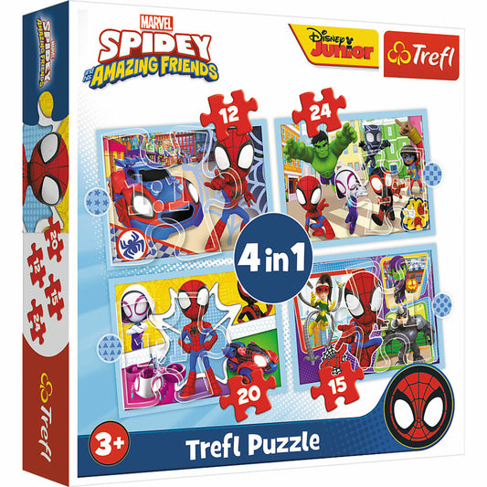 Trefl 4 in 1 Puzzle - Marvel Spidey, 12 + 15 + 20 + 24 Teile, 28.5 x 20.5 cm, 34611