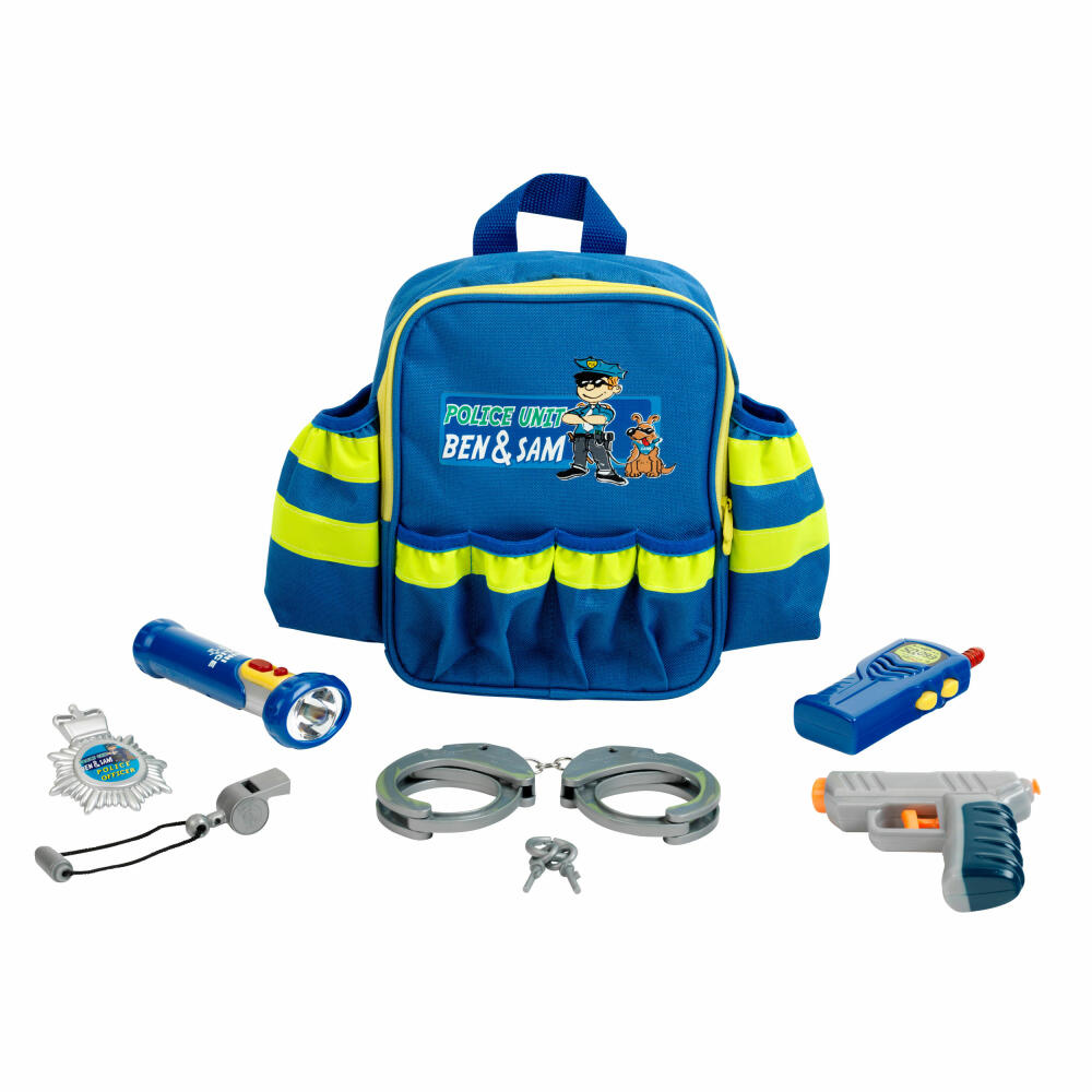 Theo Klein Police Unit Ben & Sam Polizei Rucksack, 7-tlg., Handschellen, Taschenlampe, Kinder Spielzeug, 8802