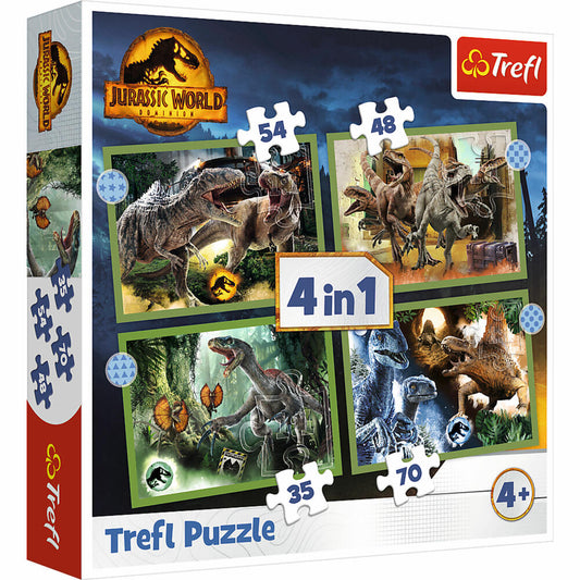 Trefl 4 in 1 Puzzle - Jurassic World, 35 + 48 + 54 + 70 Teile, 28.5 x 20.5 cm, 34607