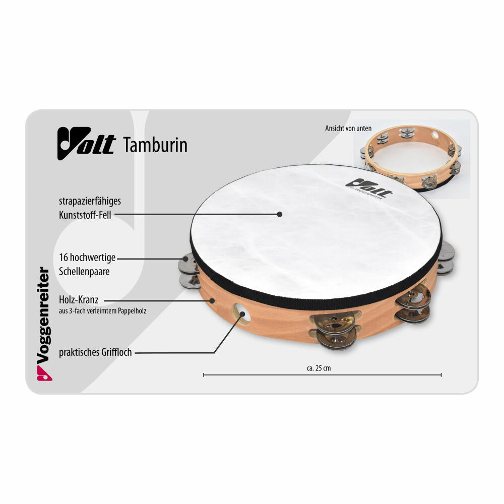 Voggenreiter VOLT Tamburin, Schellenkranz, Schellenring, Percussion, Instrument, ab 10 Jahren, 1185
