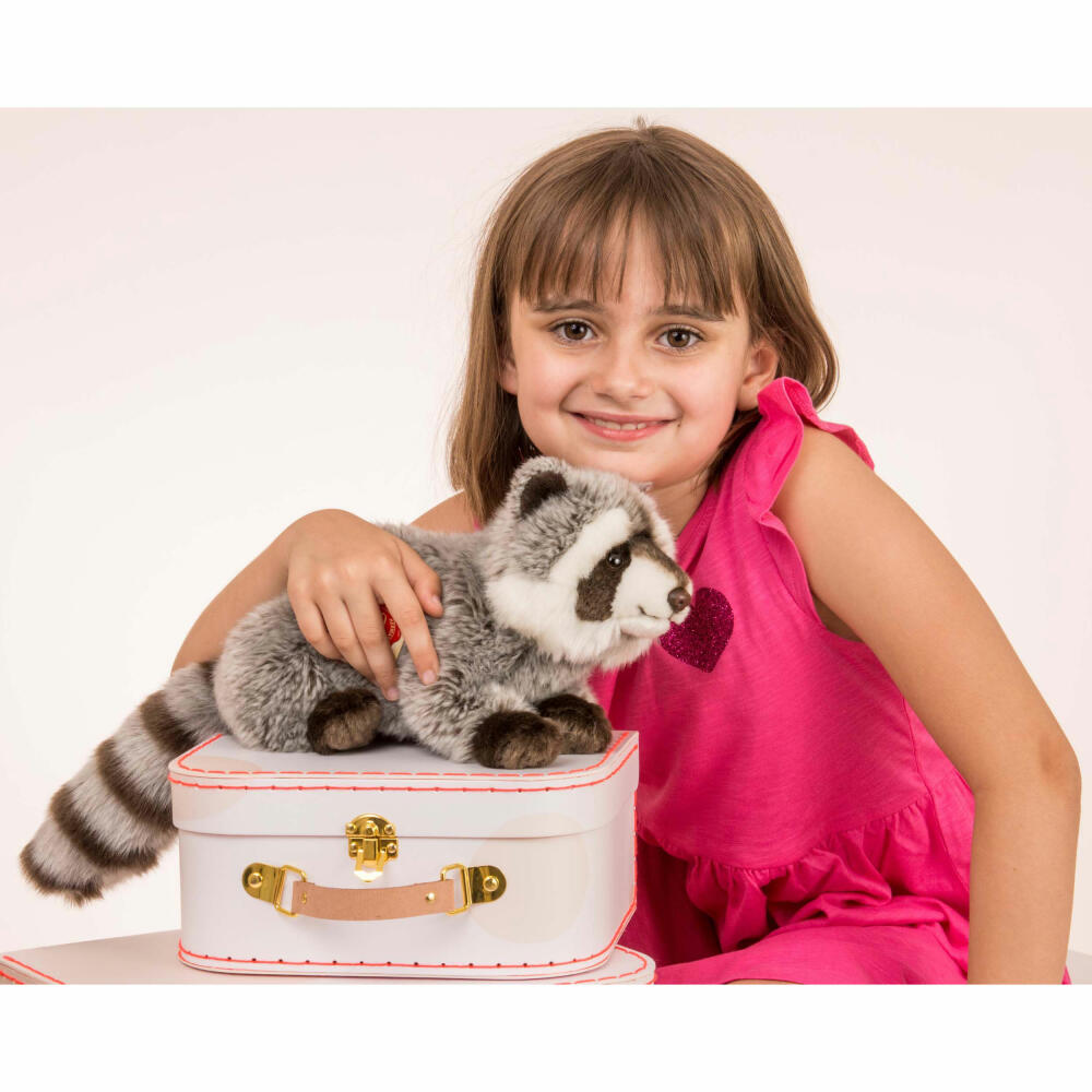 Teddy Hermann raccoon, cuddly toy, stuffed toy, plush toy, wild animal, standing, plush, grey brown, 29 cm, 92529