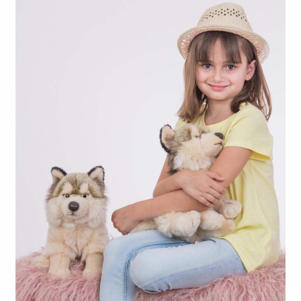 Teddy Hermann Wolf, cuddly toy, stuffed toy, plush toy, forest animal, wild animal, sitting, plush, beige brown, 29 cm, 92738