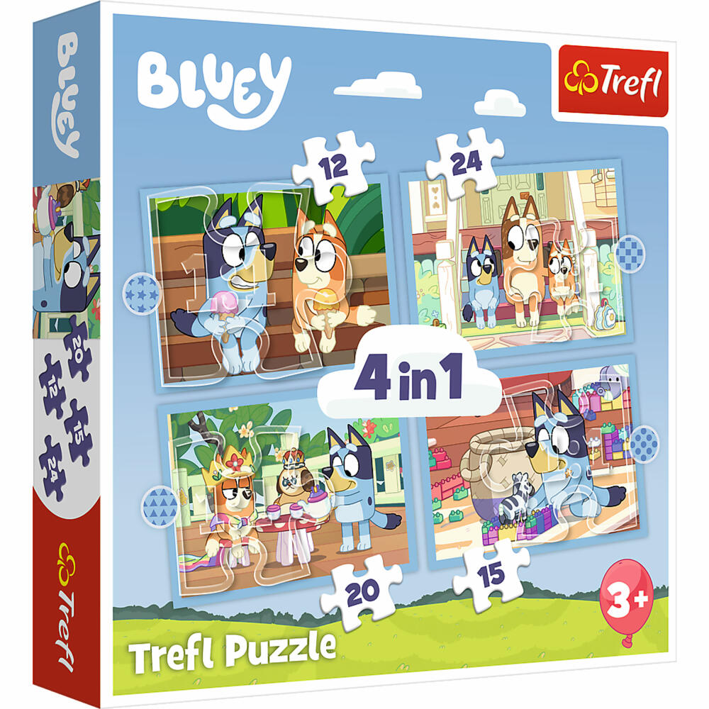 Trefl 4 in 1 Puzzle - Bluey, 12 + 15 + 20 + 24 Teile, 28.5 x 20.5 cm, 34637