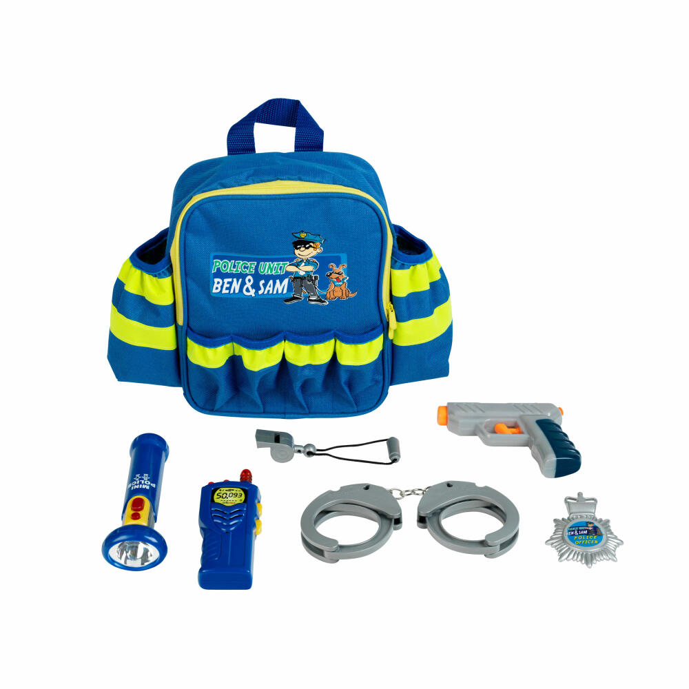 Theo Klein Police Unit Ben & Sam Polizei Rucksack, 7-tlg., Handschellen, Taschenlampe, Kinder Spielzeug, 8802