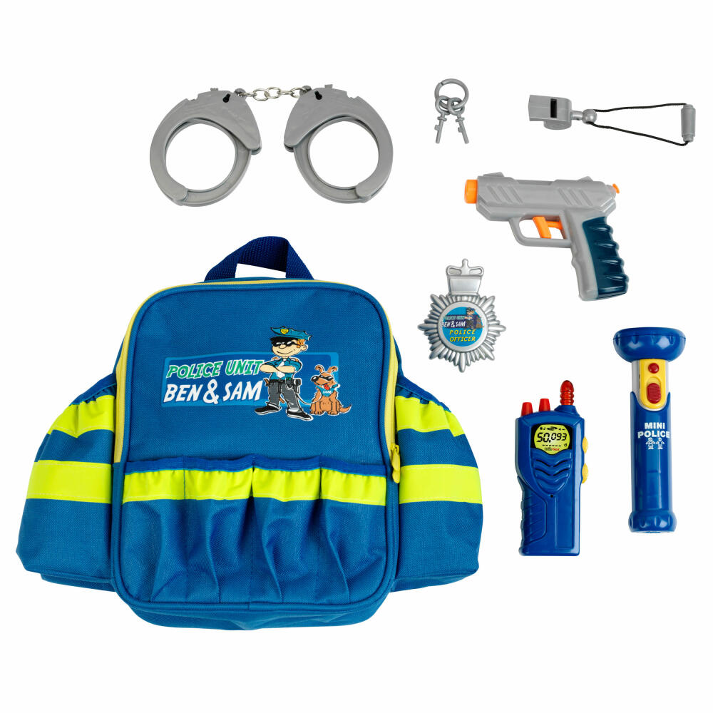 Theo Klein Police Unit Ben & Sam Polizei Rucksack, 7-tlg., Handschellen, Taschenlampe, Kinder Spielzeug, 8802