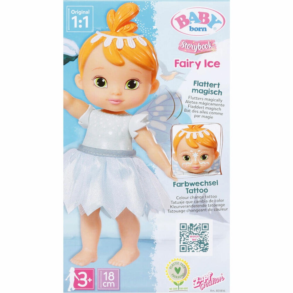 Zapf Creation BABY born Storybook Fairy Ice, Feen-Puppe, Spielpuppe, mit Flügelfunktion, 18 cm, 831816