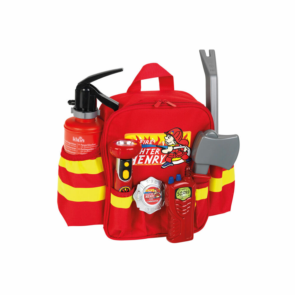 Theo Klein Fire Fighter Henry Fire Brigade Backpack, 7-piece, Fire Extinguisher, Axe, Children's Toy, 8900