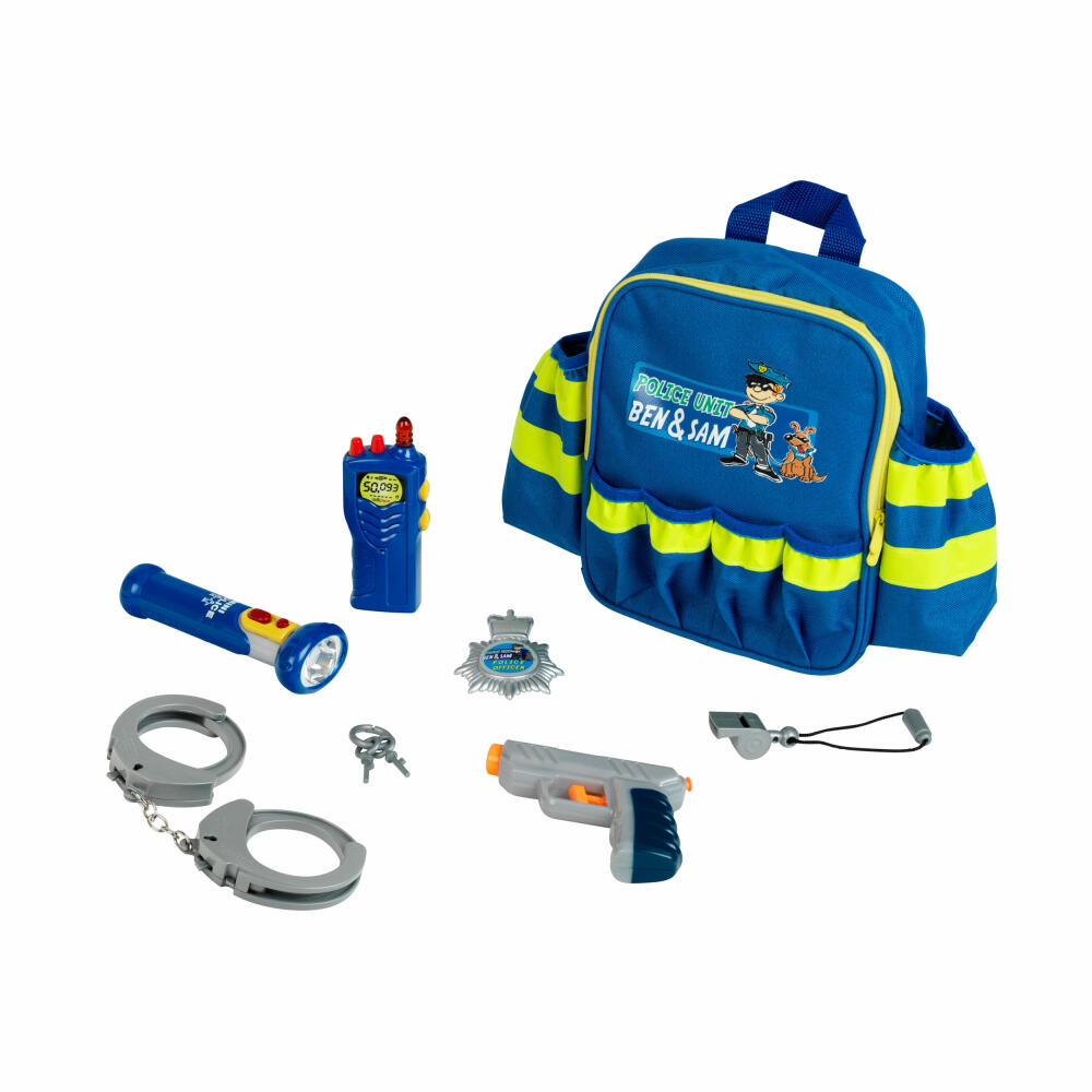 Theo Klein Police Unit Ben & Sam Polizei Rucksack, 7-tlg., Handschellen, Taschenlampe, Kinder Spielzeug, 8802