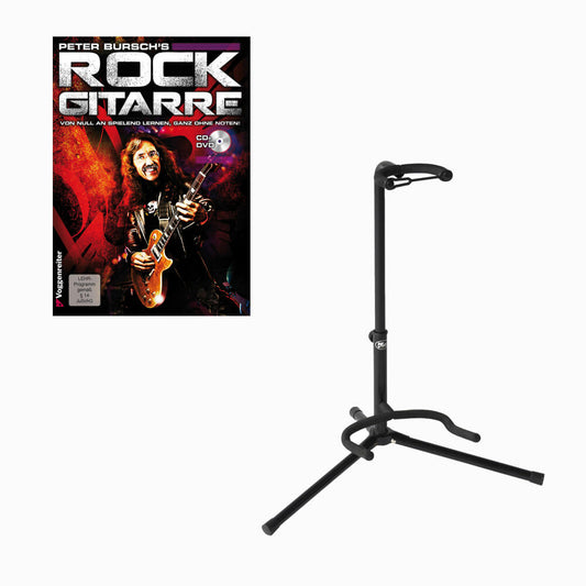 Voggenreiter Gitarren Set, 4-tlg., Peter Burschs Rock Gitarre, Gitarrenständer GS-100, Gitarren Buch